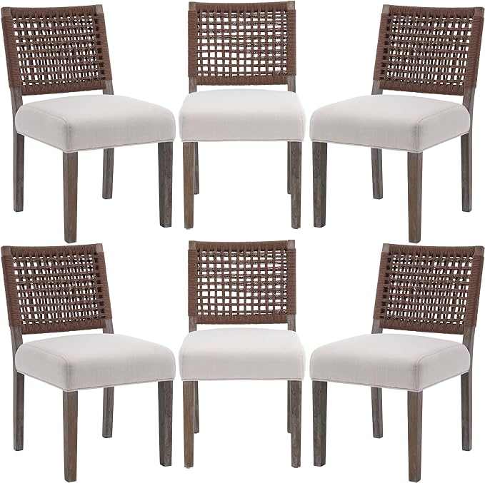LZAREAL Farmhouse Dining Chairs Set of 6 Linen Fabric Upholstered Accent Side by LZAREALBetterRoomForRealLiving