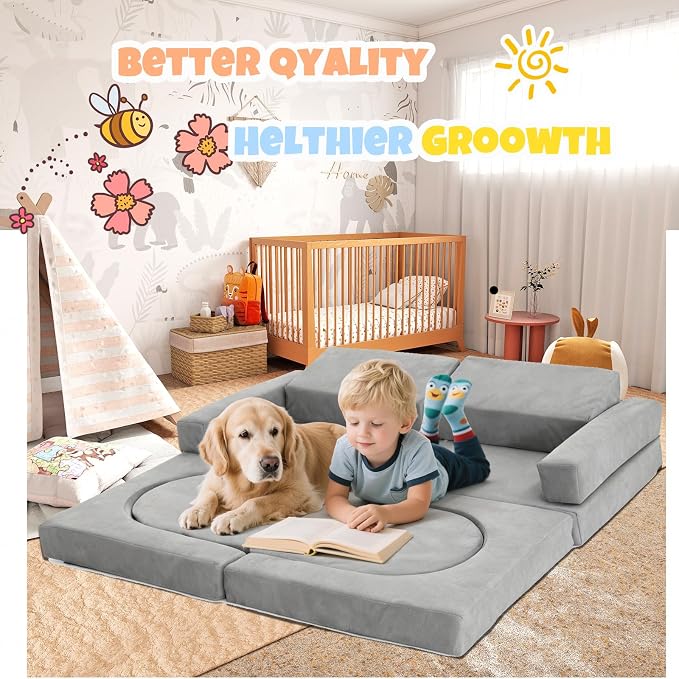 10 Pcs Modular Kids Play Sofa – Versatile Convertible Foam Cushion that Doubles - Image 4