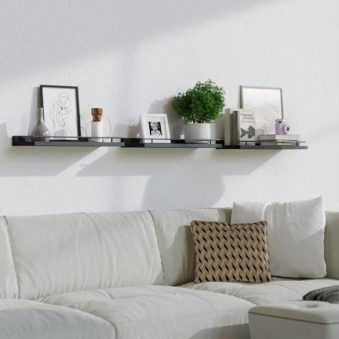 WOPITUES Floating Shelves with Black Metal Guardrail, Shelves - Image 6