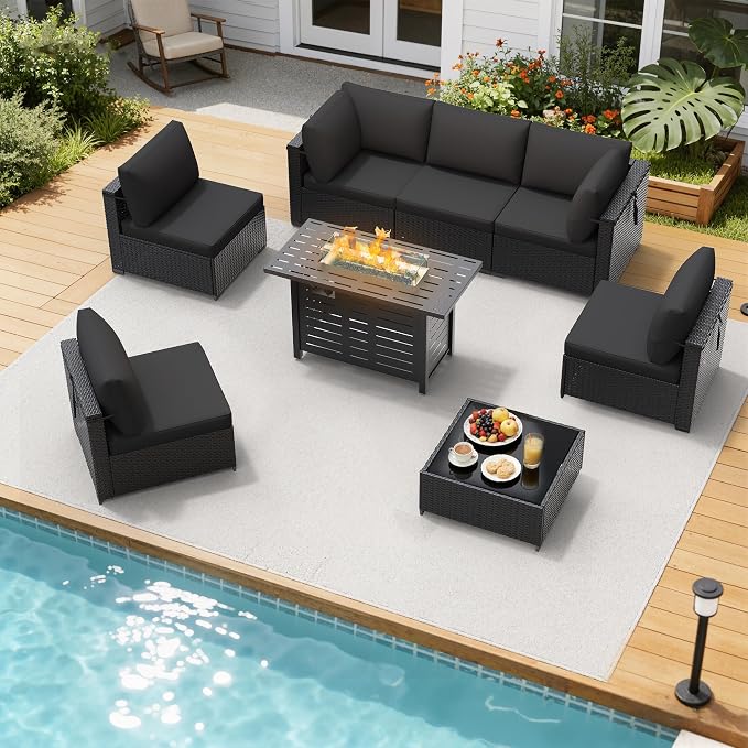 LOUVIXA 8 Piece Outdoor Patio Furniture Set, Outdoor Sectional Sofa - Image 3