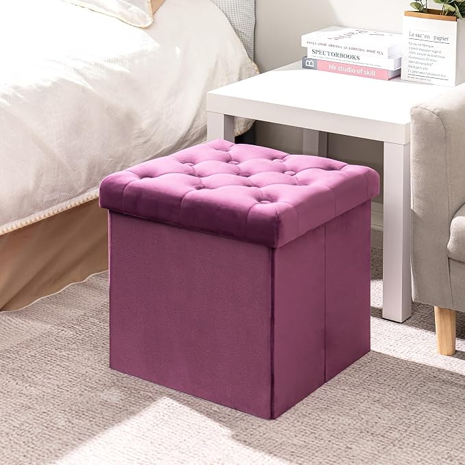 B FSOBEIIALEO Storage Ottoman Cube Velvet Tufted Folding Ottomans - Image 7