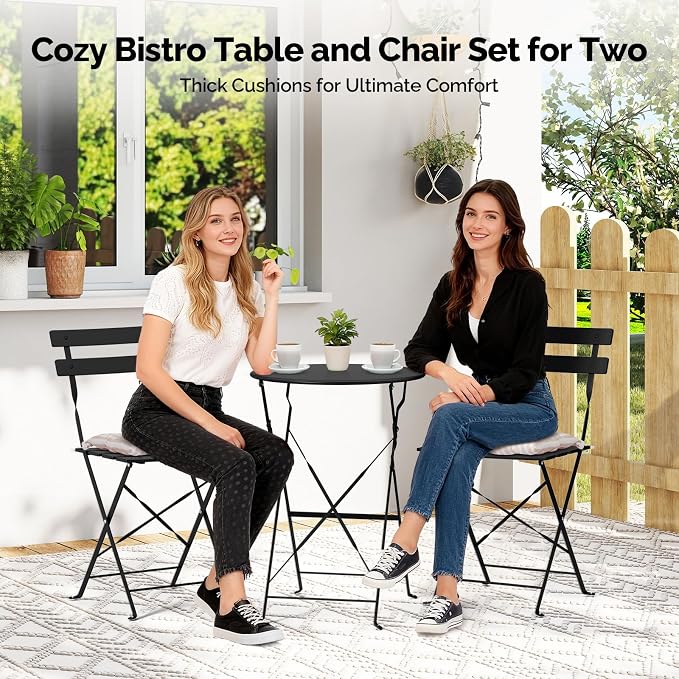 VINGLI Outdoor Folding Bistro Table and Chairs Set of 2, 3-Piece Bistro Set - Image 5