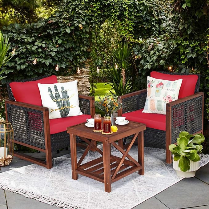 Tangkula 3 Pieces Patio Wicker Furniture Set, Rattan Outdoor Sofa Set - Image 2