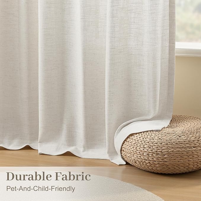 96 Inch Linen Curtains for Living Room, Light Filtering Pinch Pleated Semi - Image 5