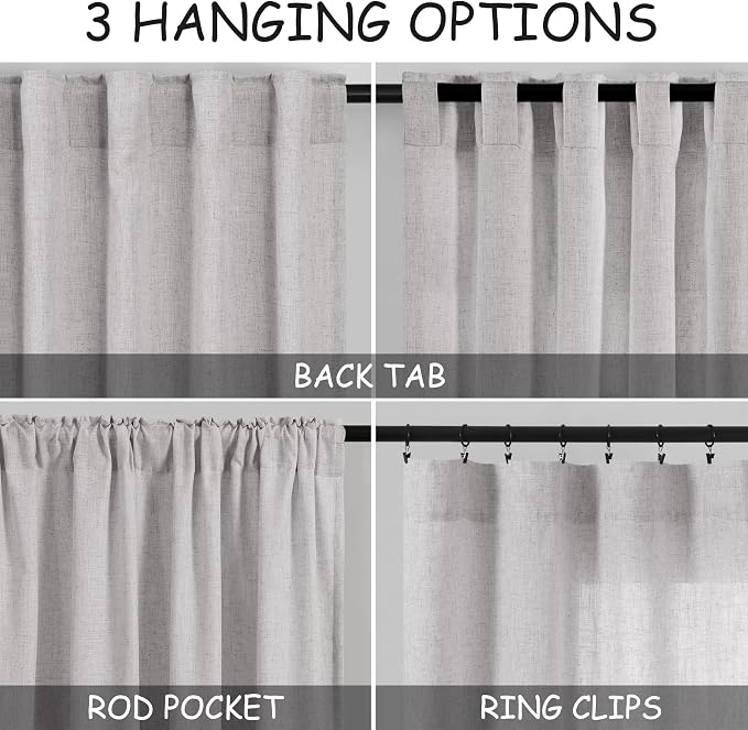 Nanspring Grey Linen Boho Curtains - Image 3