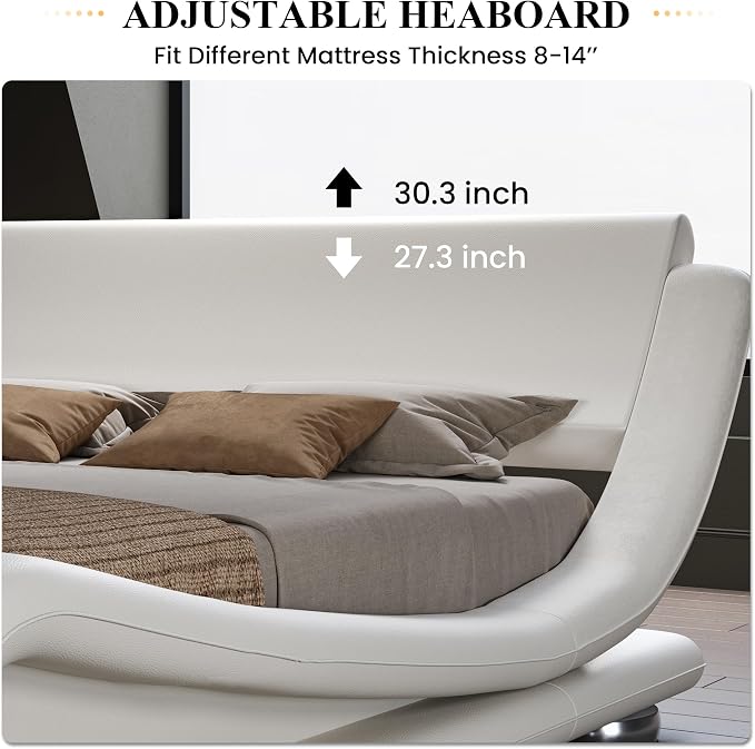 SHA CERLIN King Size Upholstered Bed Frame, Deluxe Low Profile Sleigh Bed - Image 4