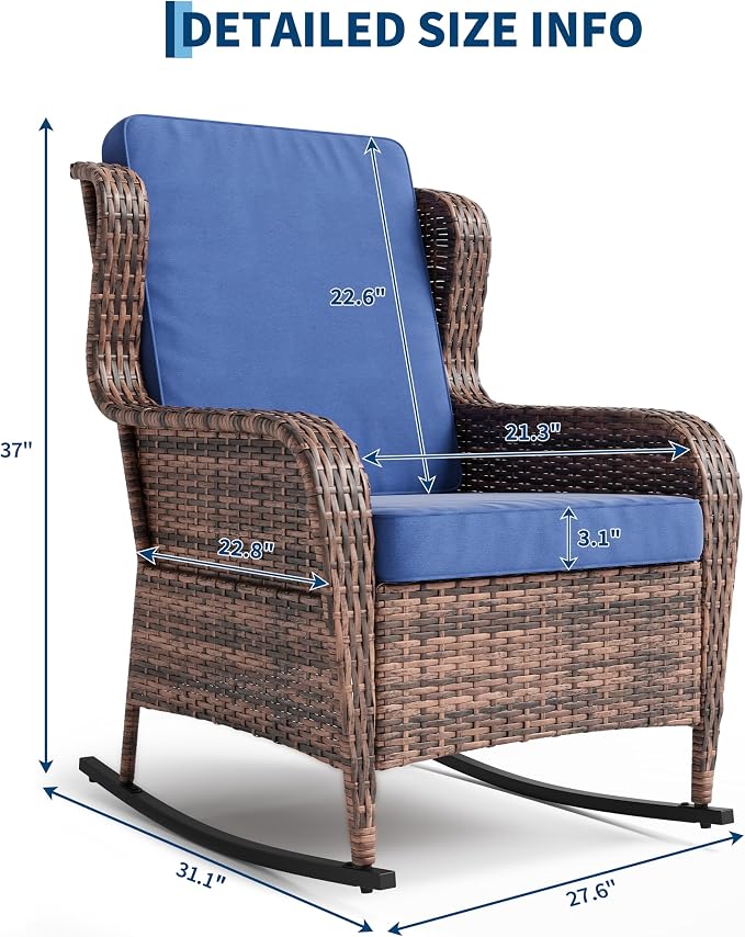 Garvee Outdoor Wicker Rocking Chair, 1 Piece Outdoor Rocking Chair, All Weather - Image 2