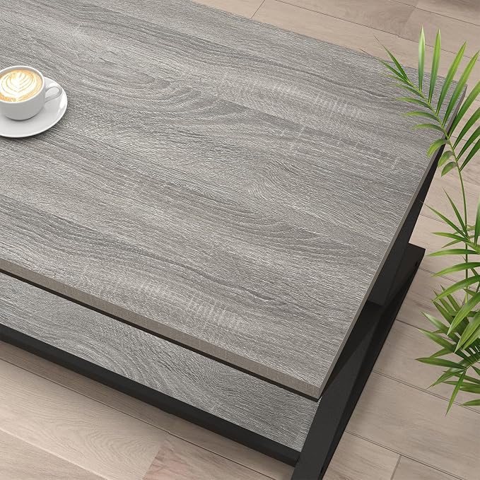 HSH Coffee Table with Storage, Farmhouse Grey Living Room Center Table - Image 5