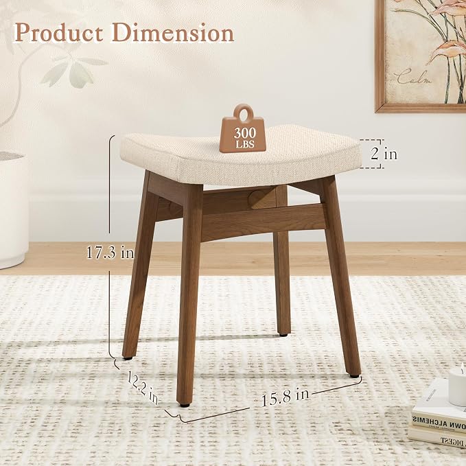 LUE BONA Solid Wood Vanity Bench Stool, 17.3" H Ergonomic Saddle Stool - Image 2