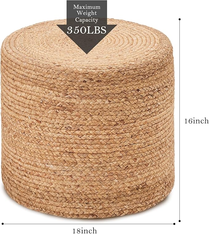 Wimarsbon 18'' Pouf Ottoman, Natural Braided Poof, Round Poufs, Rustic - Image 3