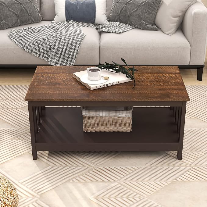ChooChoo Farmhouse Coffee Table, Espresso Living Room Table - Image 7