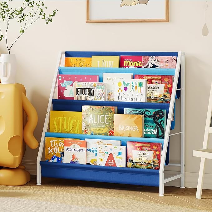 Aokitsink Kid Bookshelf for Kids Rooms, 4-Tier Blue Montessori Bookshelf by Aokitsink