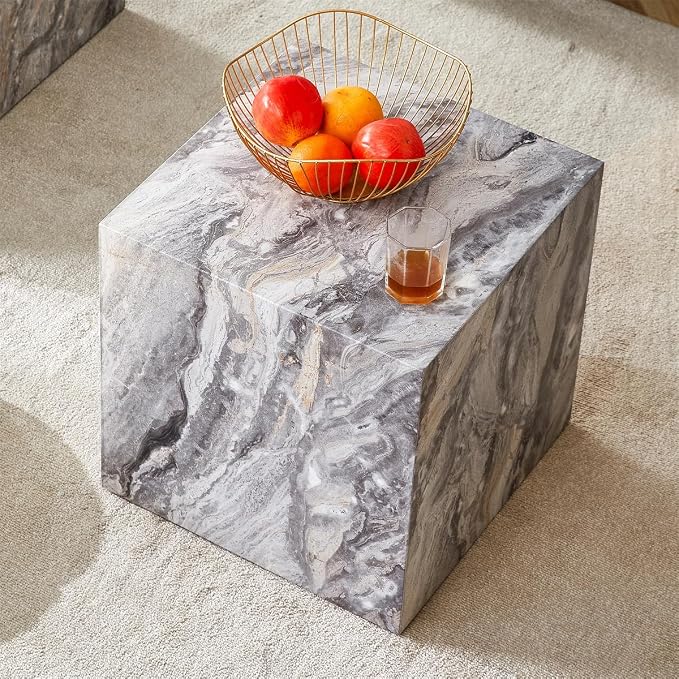 Side Table, End Table Living Room Table, Modern Sofa Couch Table, Faux Marble - Image 6