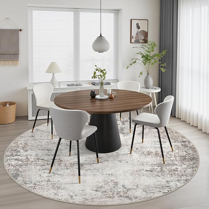 Round Area Rug for Living Room: 8 ft Washable Modern Abstract Soft Thin Rug - Image 3