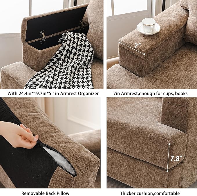 Oversized Accent Chair with Armrest Organizer, Living Room Chairs with 7.8'' - Image 8