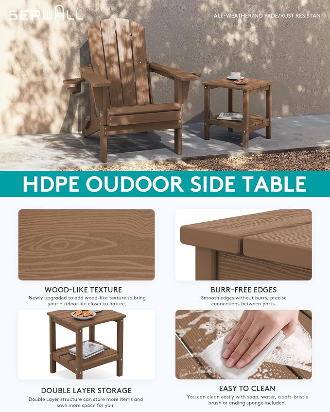 SERWALL 2-Tier HDPE Outdoor Side Table, Weatherproof Rectangular Adirondack - Image 5