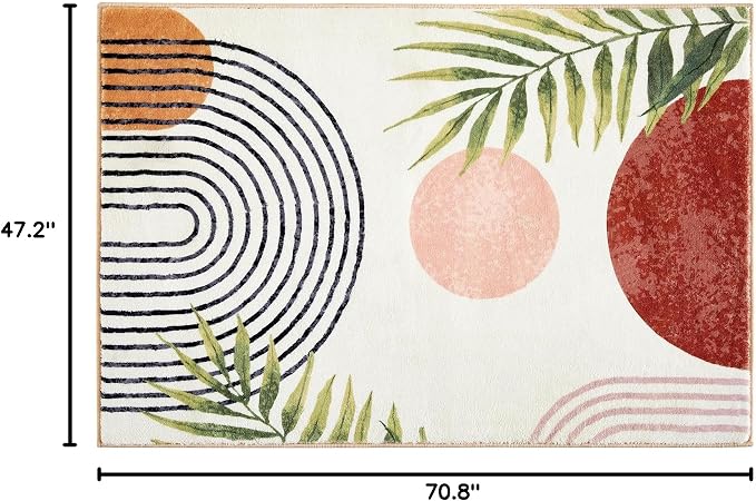 RoomTalks Mid Century Modern Washable Rug, Boho Cute Aesthetic 4x6 Area Rugs - Image 2