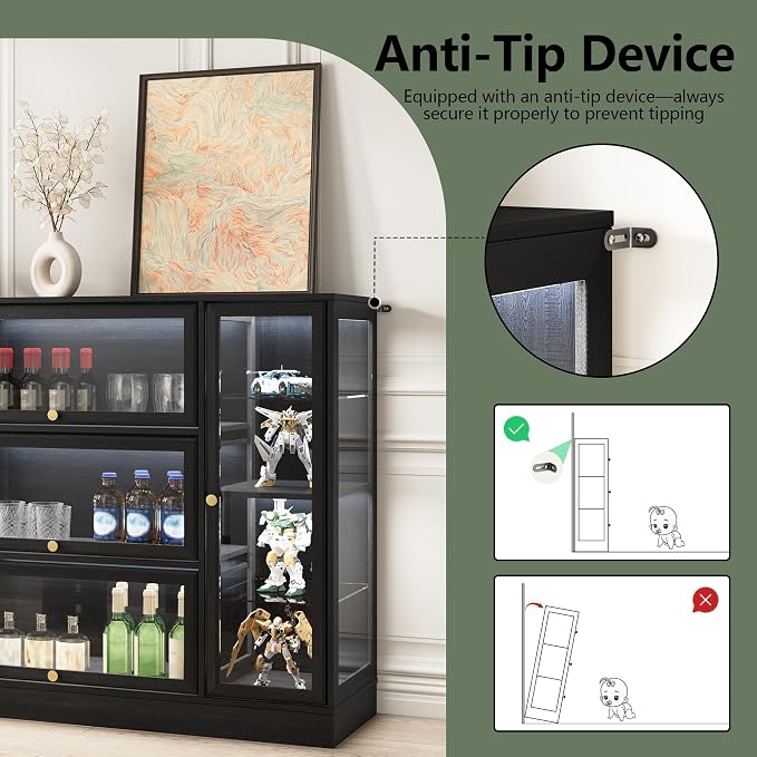 Display Cabinet with Acrylic Glass Doors, Extra Wide Curio Cabinet with LED - Image 9