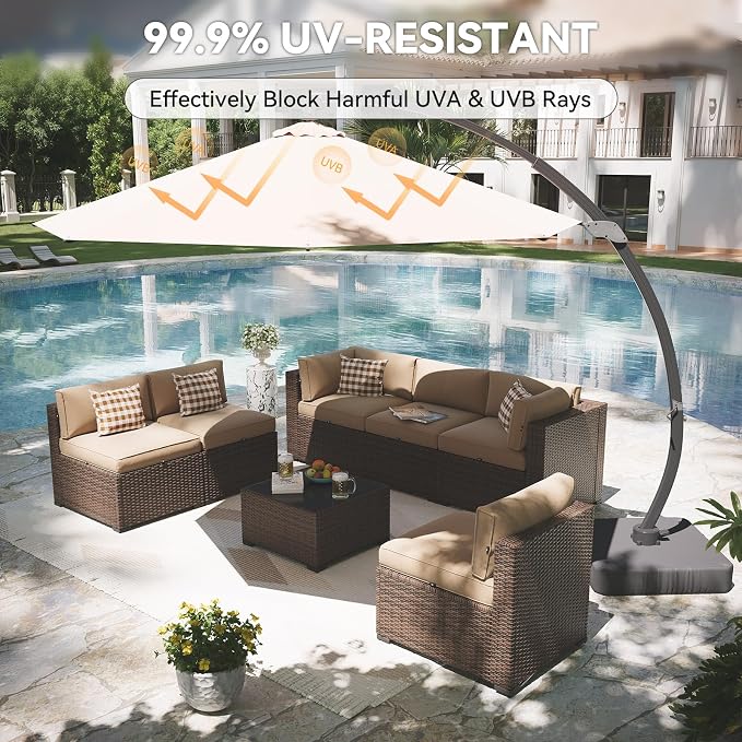 Aoxun Patio Furniture Set with Umbrella, 8 Piece Outdoor Sectional Sofas - Image 2