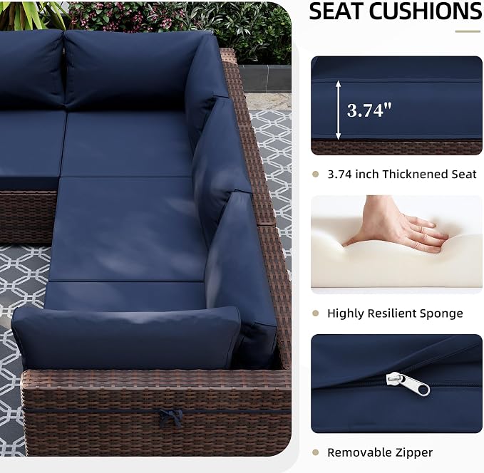 UPHA 5 Pieces Patio Furniture Sets, Wicker Outdoor Sectional Sofa Couch - Image 5