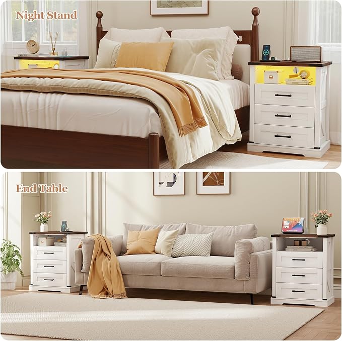 Turosur Night Stand with Charging Station 22" Large Farmhouse Nightstands with - Image 7