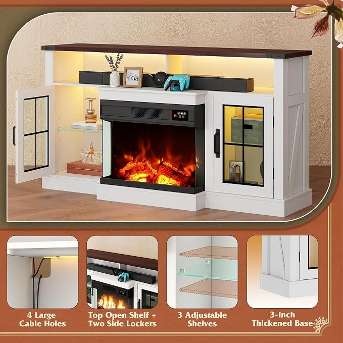 WLIVE 3-Sided Glass Electric Fireplace TV Stand - Image 8