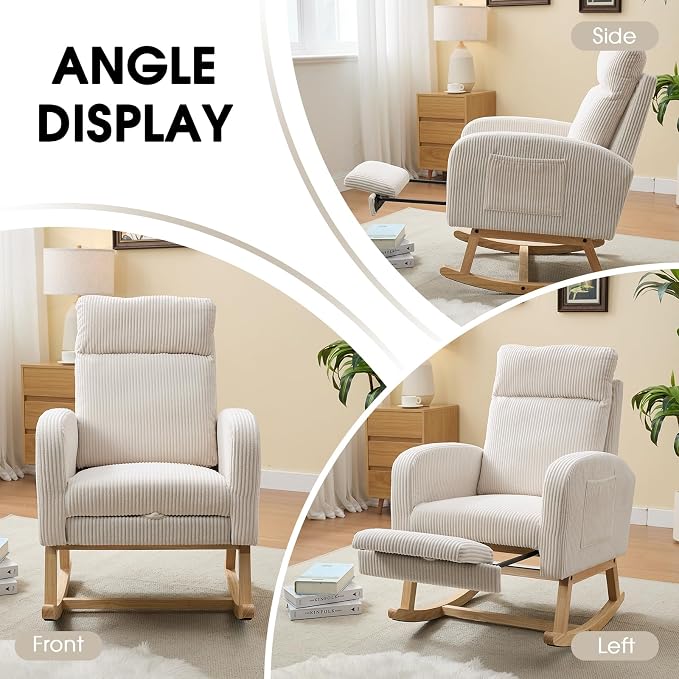 NIOIIKIT Nursery Rocking Chair, Corduroy Upholstered Rocking Chair - Image 8