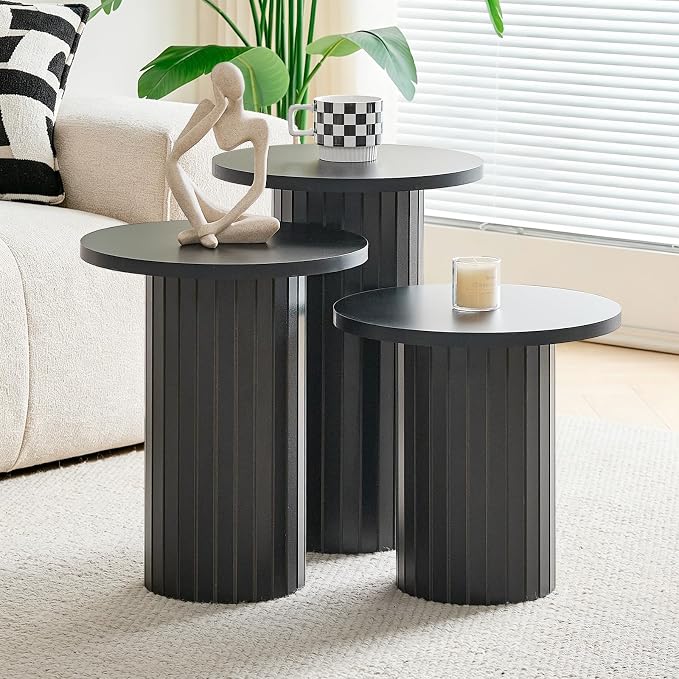 Round Nesting Coffee Table Set of 3 Mid Century Modern Wood Round Coffee Tables by Unknown