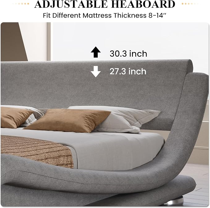 SHA CERLIN Full Size Upholstered Bed Frame, Deluxe Low Profile Sleigh Bed - Image 4