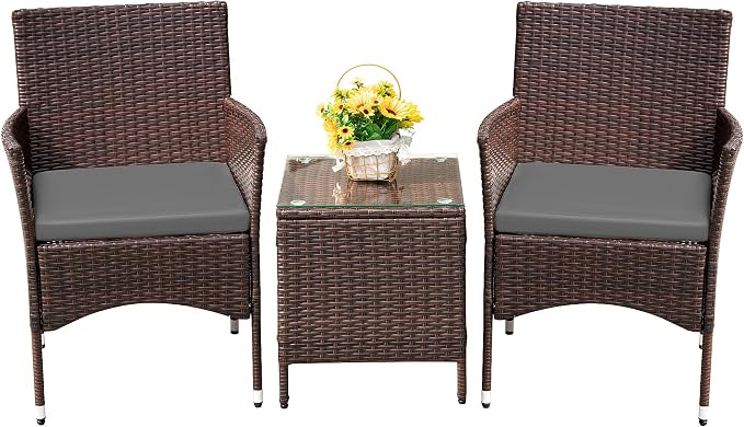 Devoko Patio Porch Furniture Sets 3 Pieces PE Rattan Wicker Chairs by DEVOKO