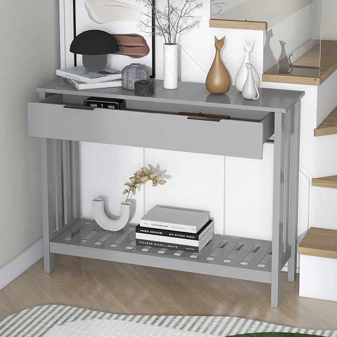 TaoHFE Entryway Table with Storage, Modern Sofa Table with Slatted Frame - Image 3