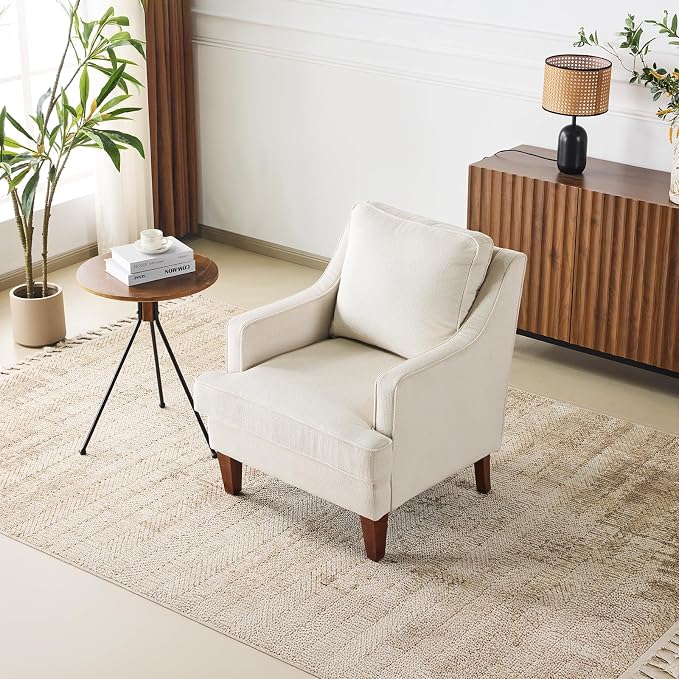 VINGLI Beige Accent Chair, Mid Century Modern Chairs, Upholstered Armchair - Image 8