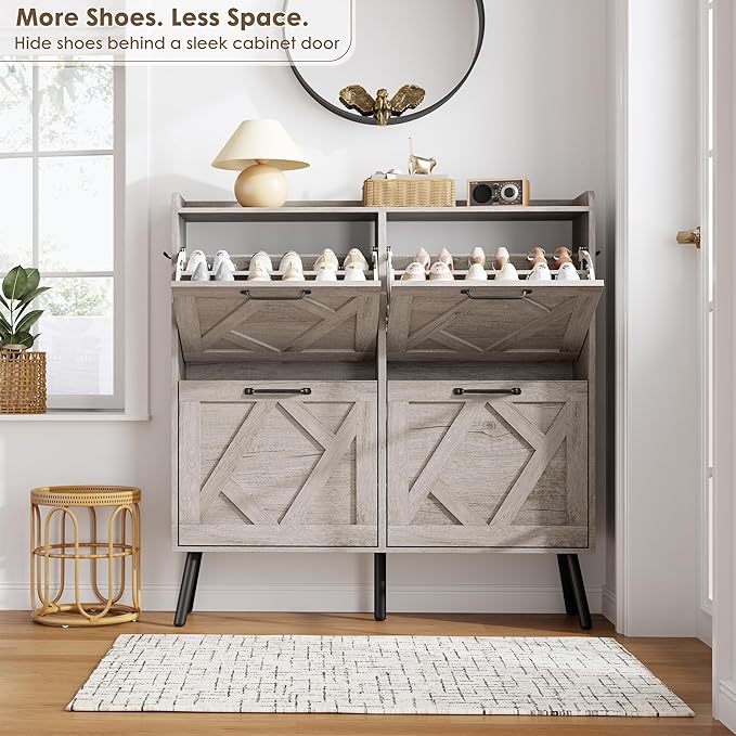 Nicetree Shoe Cabinet with 4 Flip Drawers, Freestanding Shoe Organizer Cabinet - Image 4