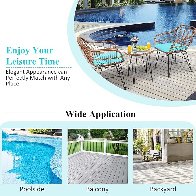 Tangkula 3 Pieces Patio Conversation Bistro Set, Outdoor Wicker Furniture - Image 8