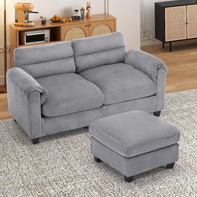 HAOMARKETS Corduroy 2-Piece Sofa Set, Upholstered Ottoman and Loveseat 2-Seater - Image 6