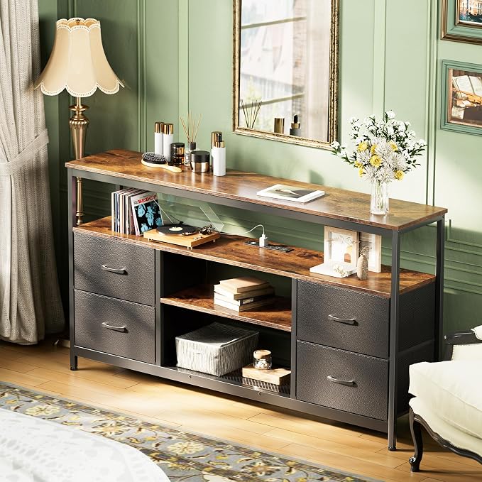 Huuger TV Stand Dresser with Power Outlets and LED Lights, 4 Drawers - Image 4