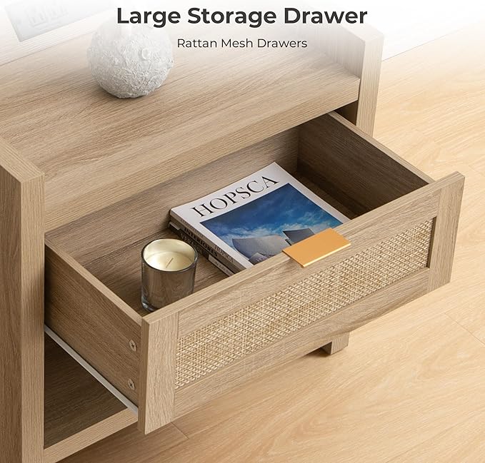 SICOTAS Rattan Nightstand End Table - Image 4