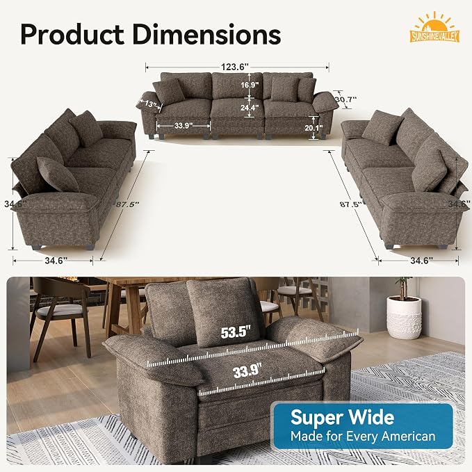 SUNSHINE VALLEY 3 Piece Living Room Sofa Furniture Set, Chenille Modular 2 - Image 8