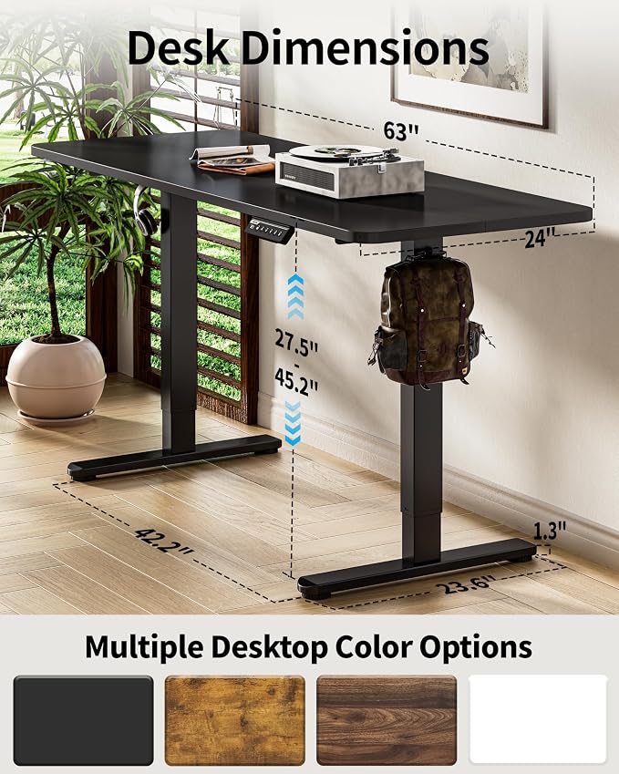 BIZUM Electric Standing Desk 63 x 24 Inch Computer Desk-Gaming Desk Black Home - Image 3