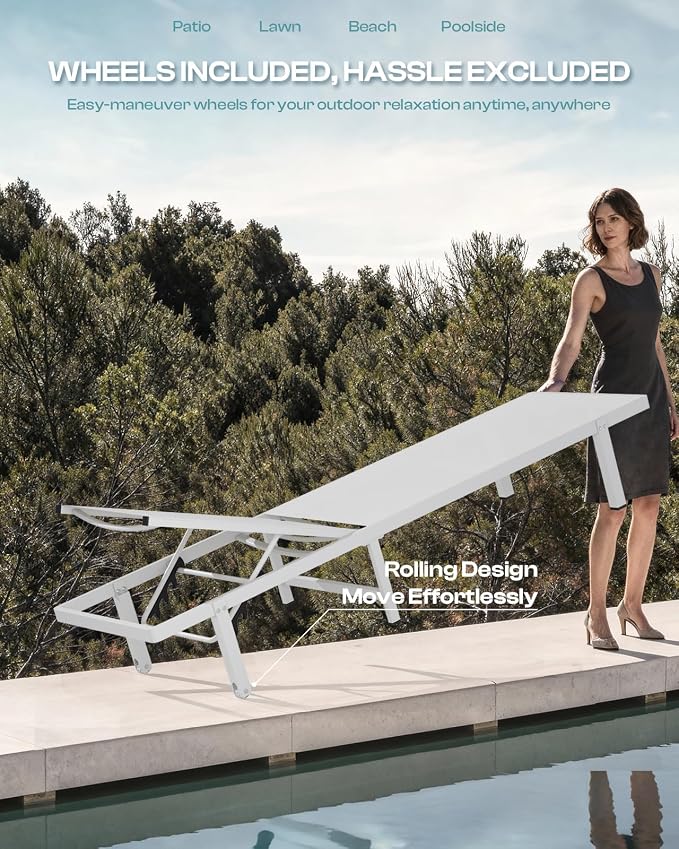 Pool Lounge Chairs Set of 2, Aluminum Outdoor Lounge Chairs - Image 3