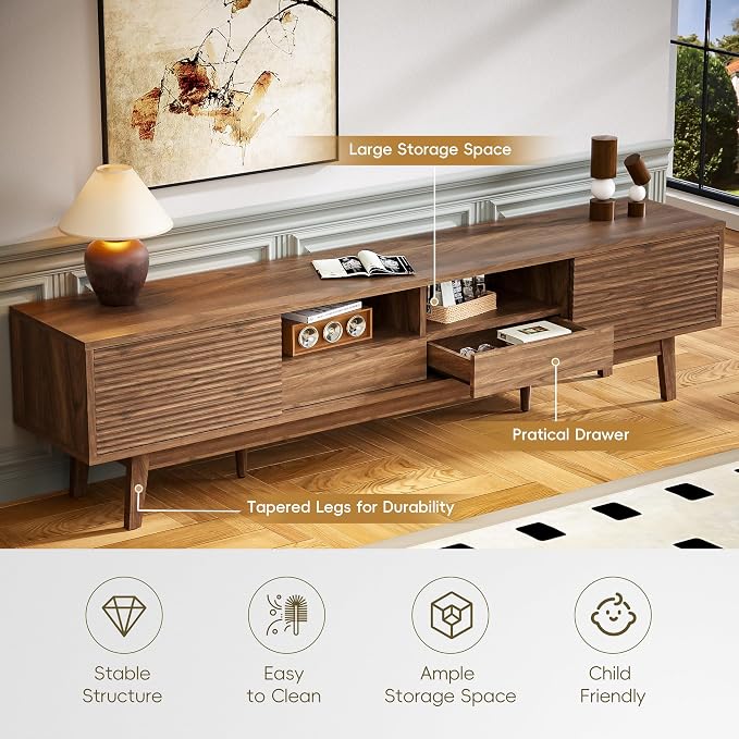 MU 70 Inch TV Stand for TVs up to 80 Inch, Mid Century Modern TV Console - Image 6