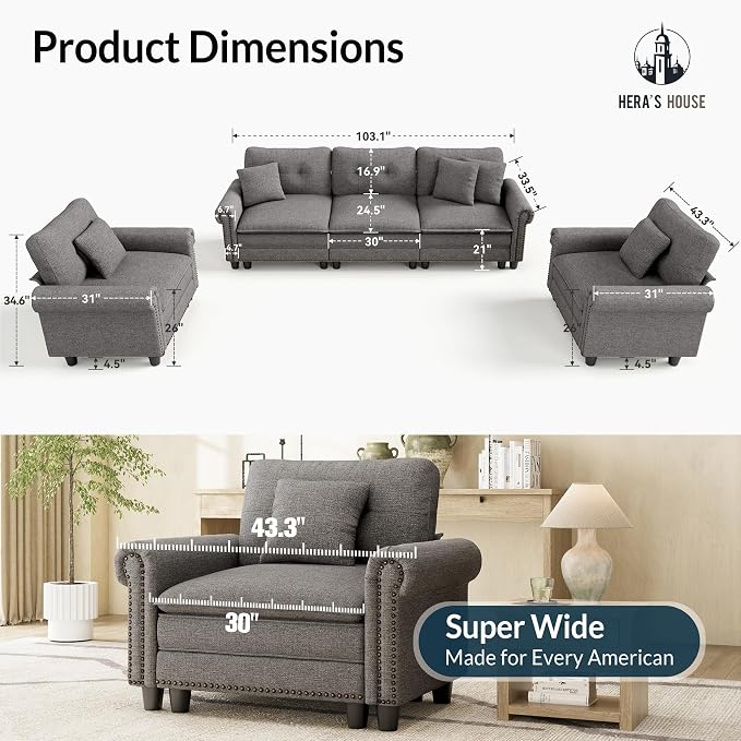 HERA'S HOUSE 3 Pieces Modular Sectional Sofa Sets, Oversized Couch Set - Image 9