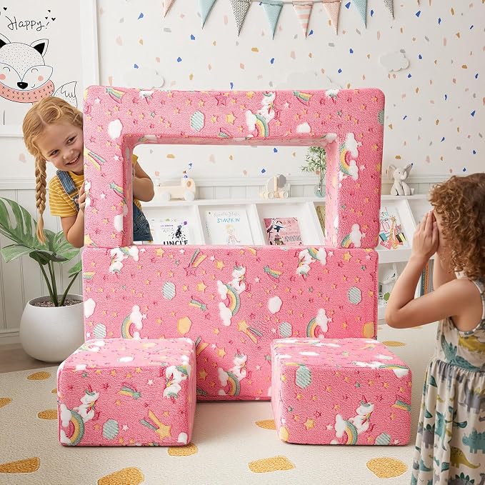 MeMoreCool Colorful Unicorn Glow-in-the-Dark Kids Play Couch, Modular Toddler - Image 2