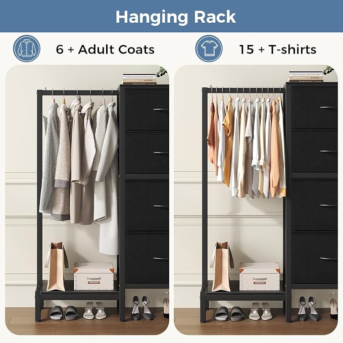 OLIXIS Dresser with Hanging Rack, 4 in 1 Storage Fabric Dresser - Image 5