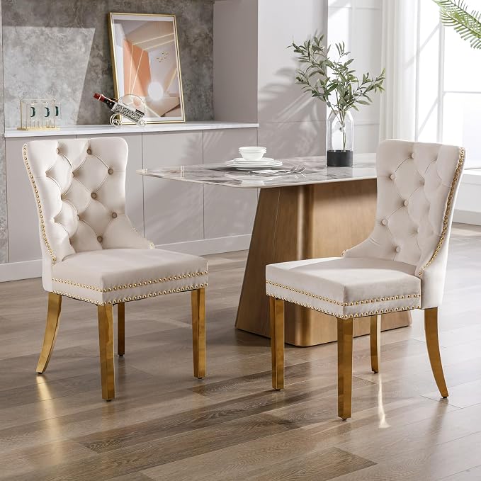 KCC Velvet Dining Chairs Set of 2, Upholstered High-end Tufted Dining Chair by KCC