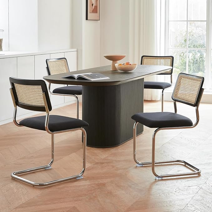 GrandNoor Rattan Dining Chairs Set, Wooden Mid Century Modern Dining Room Chairs by GrandNoor
