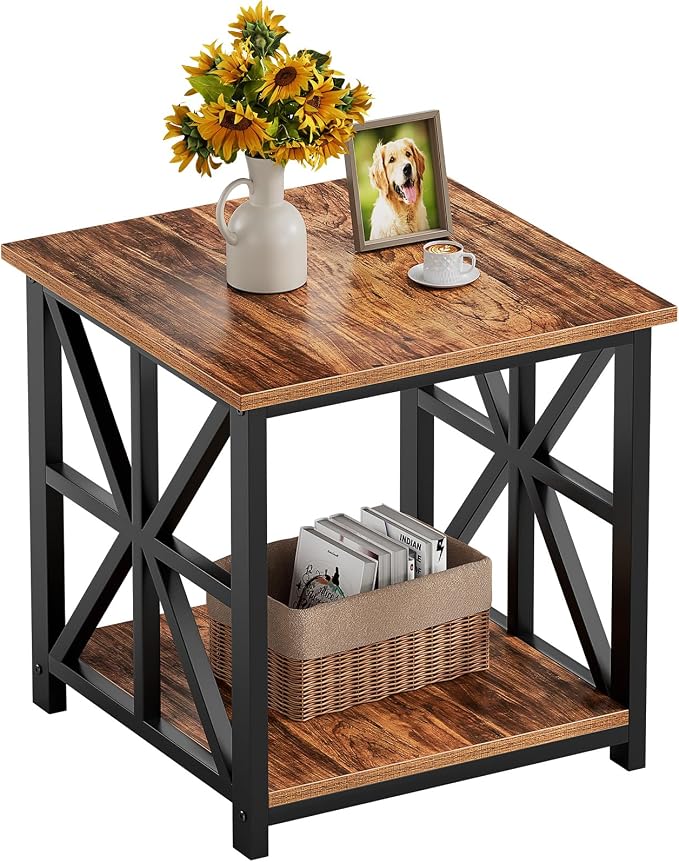 GreenForest End Table with 2-Tier Storage Shelf, 24 inch Large Side Table by GreenForest