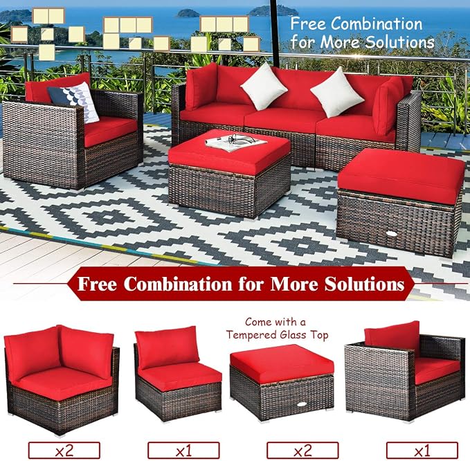 Tangkula 6 Pieces Wicker Patio Furniture Set, PE Rattan Outdoor Sectional - Image 7