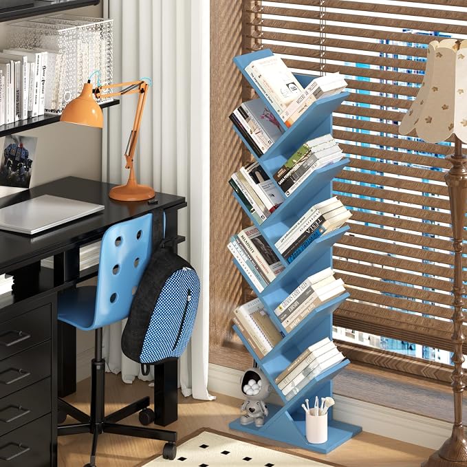 SHEEPAM 10 Tier Tree Book Shelf, Floor Standing Wood Bookshelf - Image 6