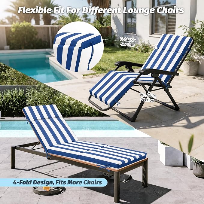 2 Pcs Outdoor Chaise Lounge Cushion 72" x 21" x 3", Folding Patio Lounge Chair - Image 6